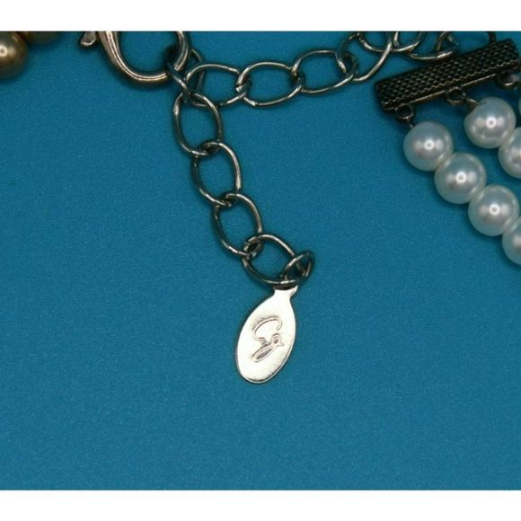 Vintage Crystal‎ & Glass Beaded Collar Necklace Layered Multi Strand Silver Tone - Picture 5 of 5